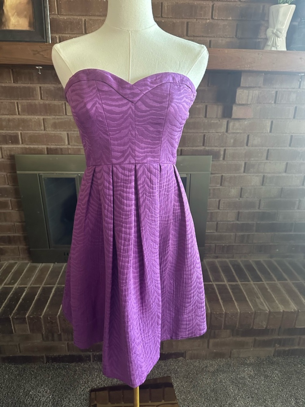 Rebecca Taylor Regal Purple Strapless Silk Blend Jacquard Fit & Flare Dress - 6